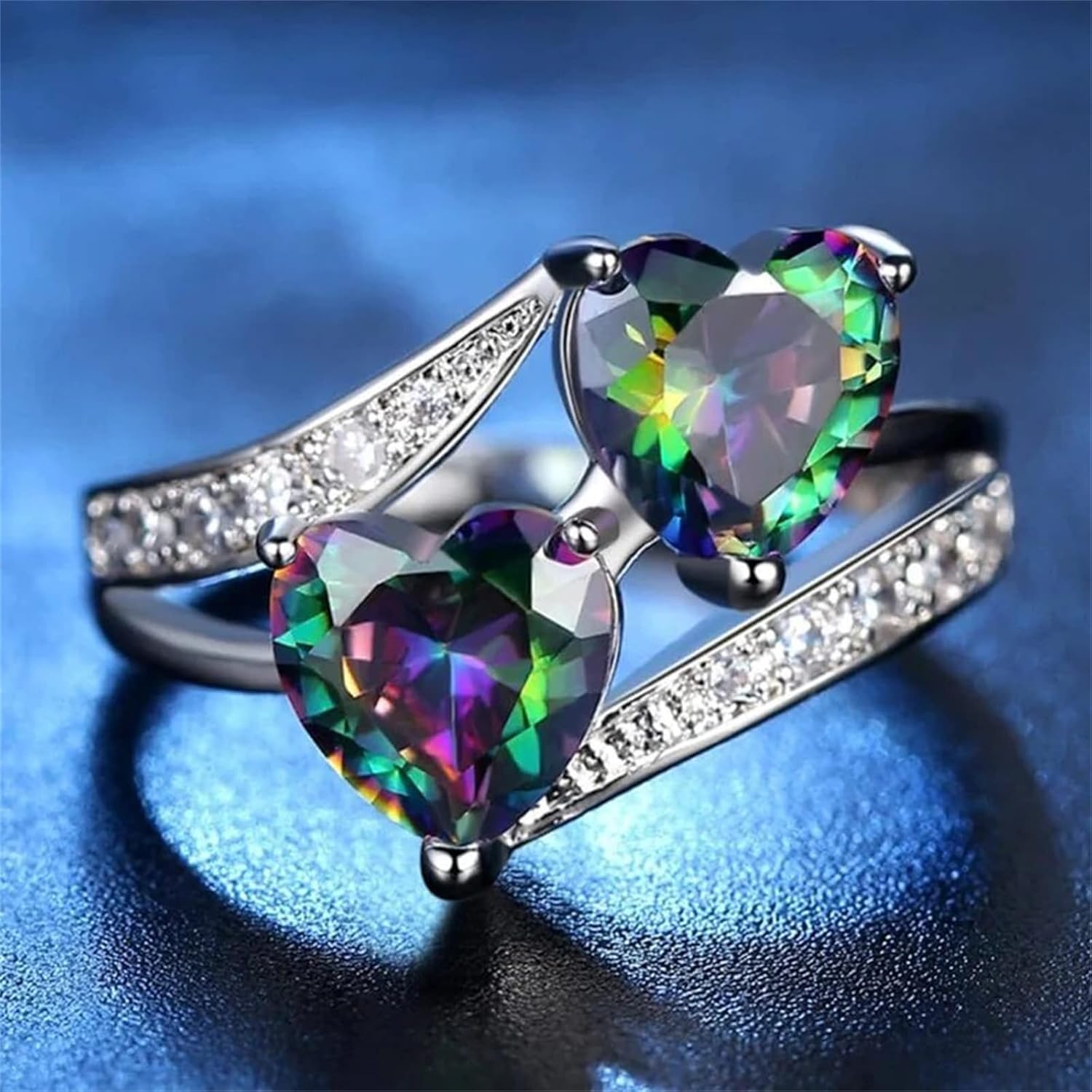 Mystic Topaz Rings Engagement Rings For Women Heart Mystic Topaz Ring And Moissanite Engagement Ring 925 Sterling Silver Mystic Topaz Ring Free Engraving