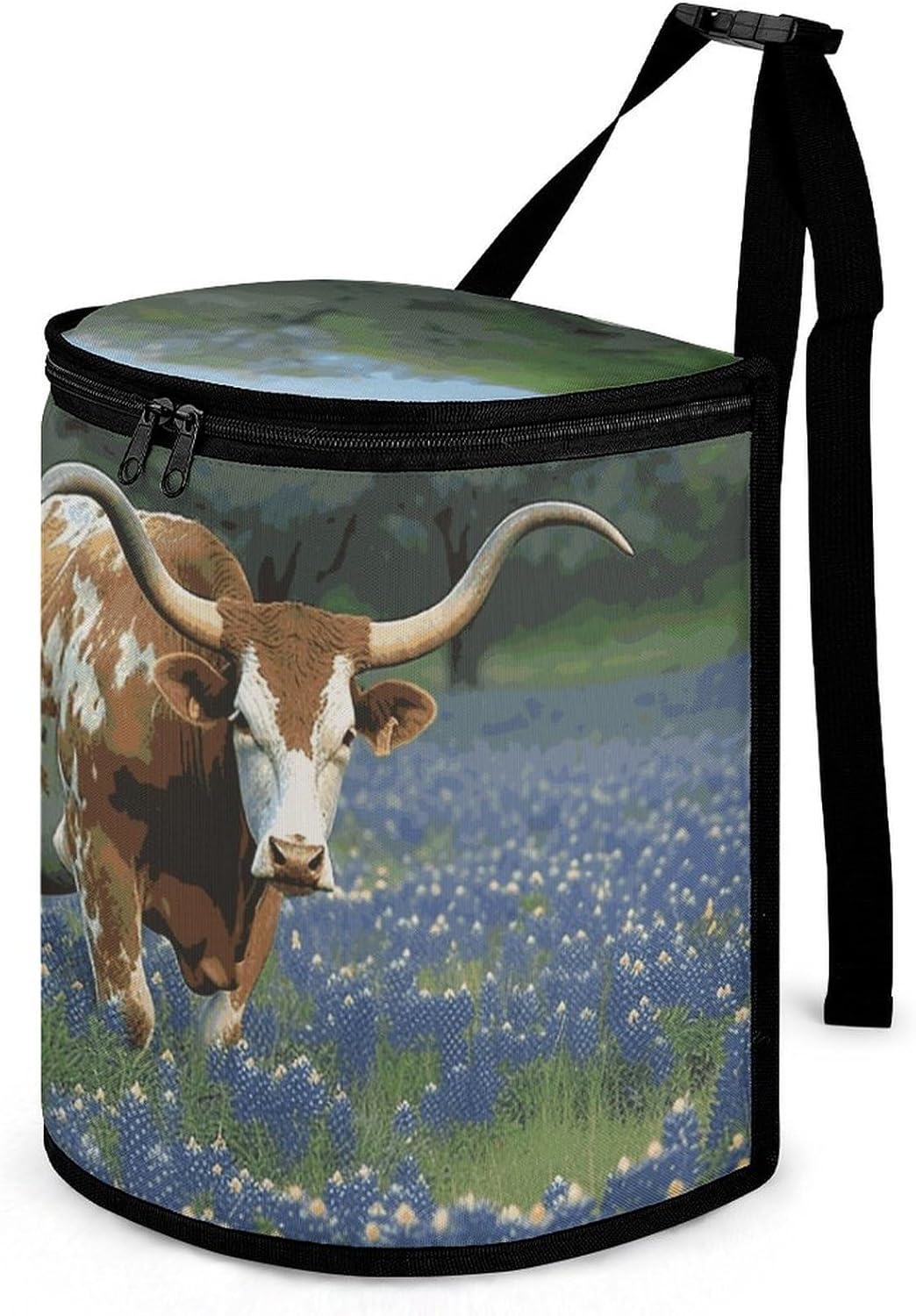 Hanging Car Trash Bag Bluebonnet Longhorn Printed Car Garbage Storage Bag Leakproof Car Trash Can Portable Garbage Storage Bags