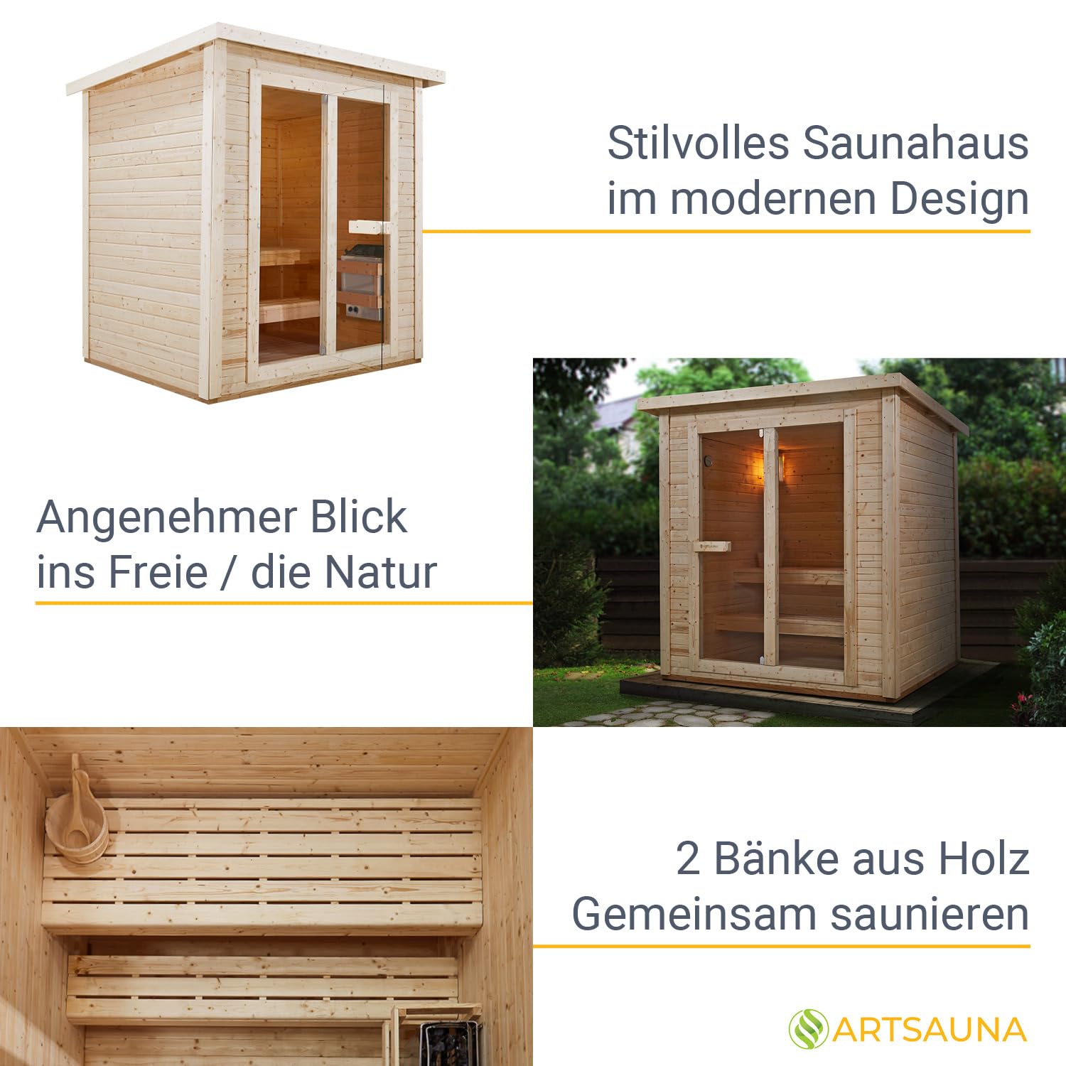 Artsauna Varberg Gartensauna 200 x 160 cm 8 kW Fichtenholz Outdoorsauna für 4 Personen Komplett Set