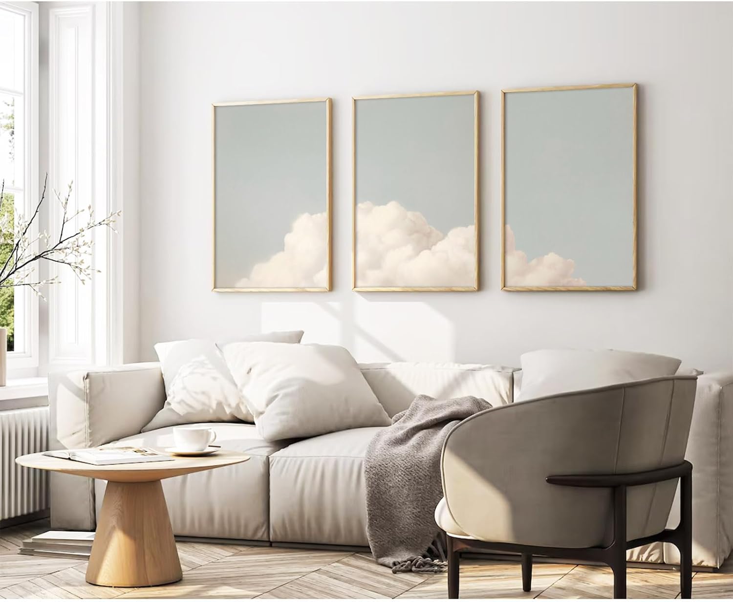 Pennclys Clouds Wall Art Decor Over The Bed Sky Canvas Wall Art Abstract Minimalist Clouds Prints Painting Blue Sky Wall Decor Pictures for Living Room Bedroom 16x24 Inch Unframed Set of 3