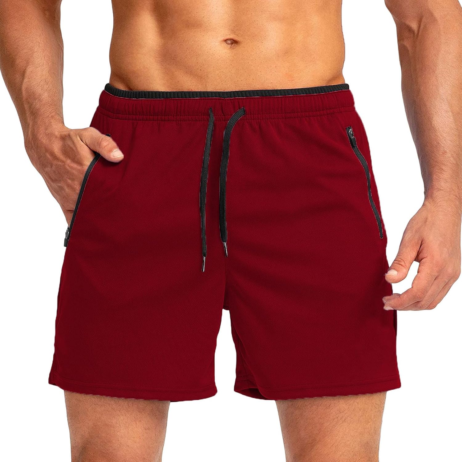 WENKOMG1 Quick Dry Jogging Shorts for Men Breathable Workout Shorts Elastic Waist Drawstring SweatShorts with Zip Pockets