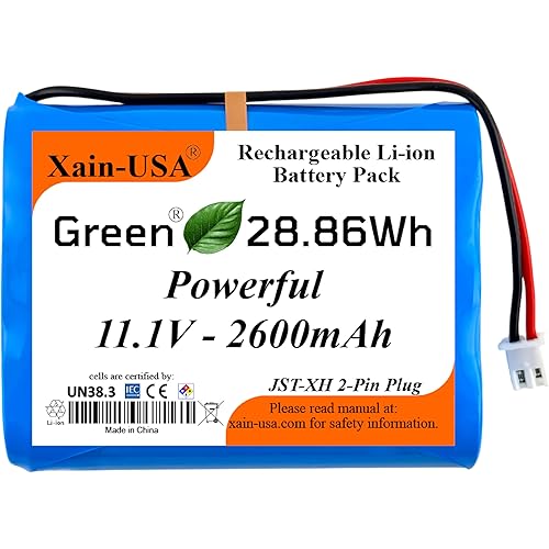 Powerful Replacement 11.1V Li-ion Battery. 2600mAh Capacity, 3S1P config, JST-XH2.54 Connector, Built-in BMS. Ideal for Super LifeJacket Jolt Rugged IMW888S, IMW889N-BLKC.