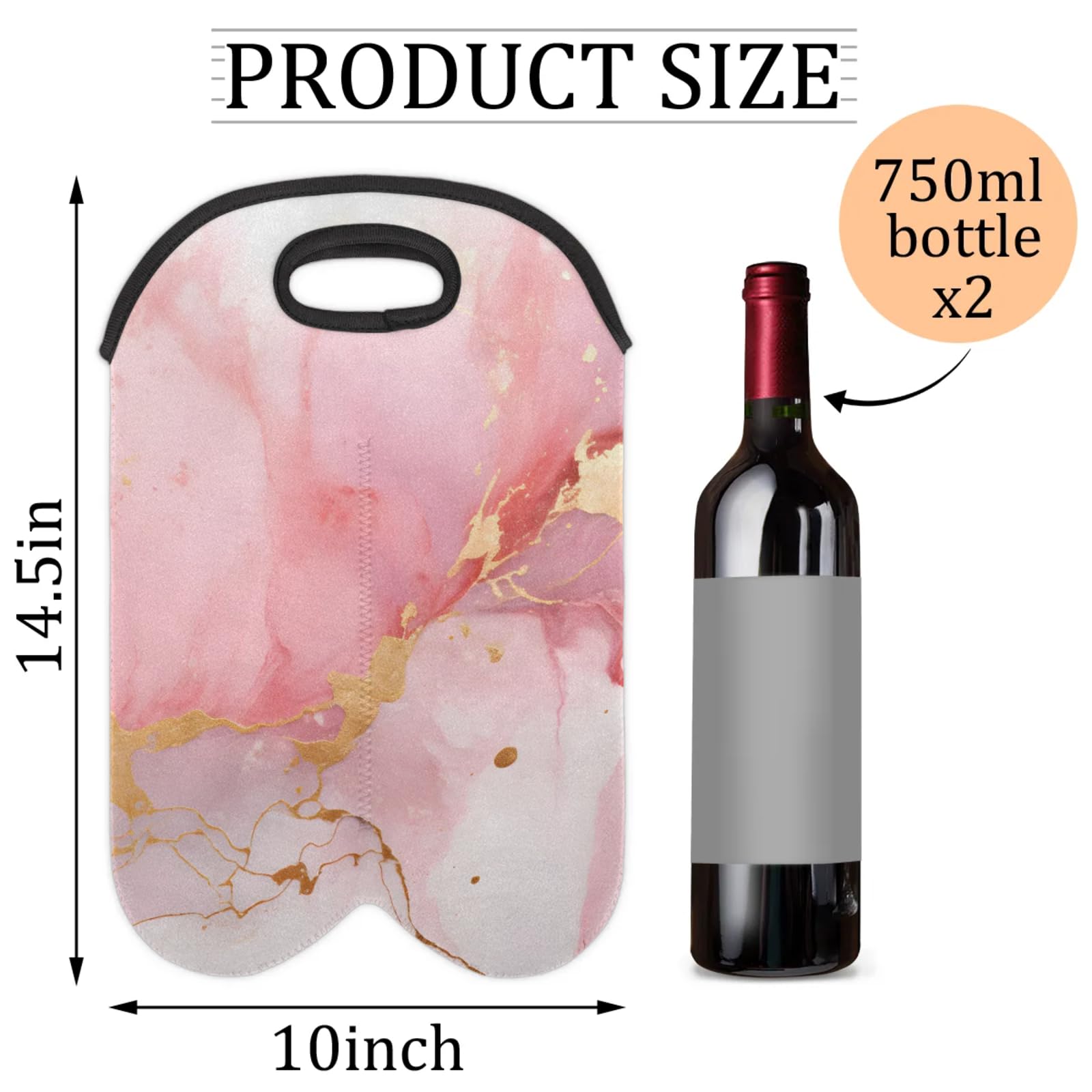 GzLeyigou 2 Bottles Dynamic Fluid Design Wine Bag Sleeve Totes Pink Art Neoprene Protective Wine Carrier Bag for Wine,Water, Champagne, Beer, Baby Bottles,Gift 14.5 x 10 Inches