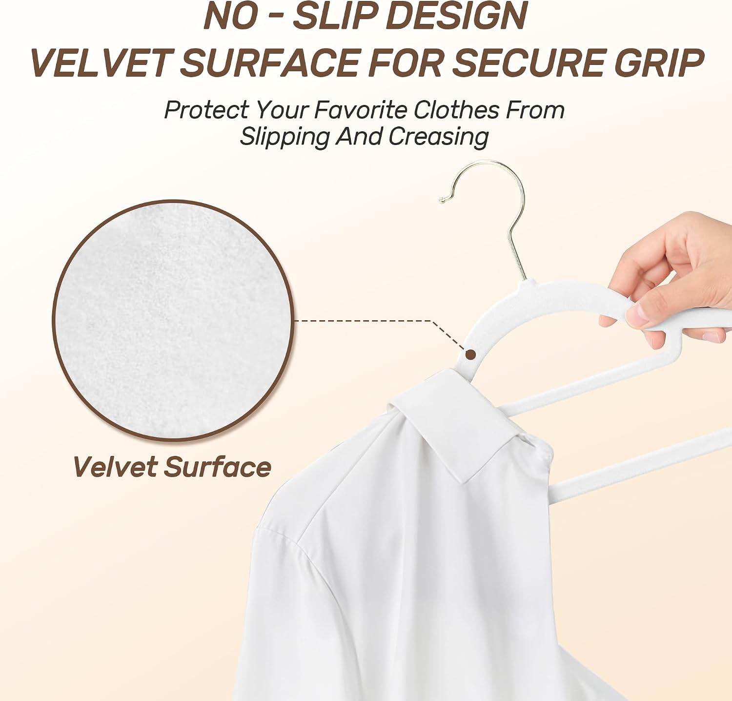 Sishynio Velvet Hangers 30 Pack with Gold Hooks, Non-Slip Slim Felt Hanger for Clothes, Heavy Duty Space Saving Flocked Hangers for Dresses, Suits, Coats & Pants(White)