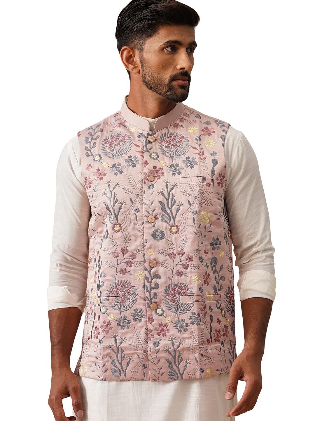 jompers Floral Embroidered Silk Blend Nehru Jacket-picture-23