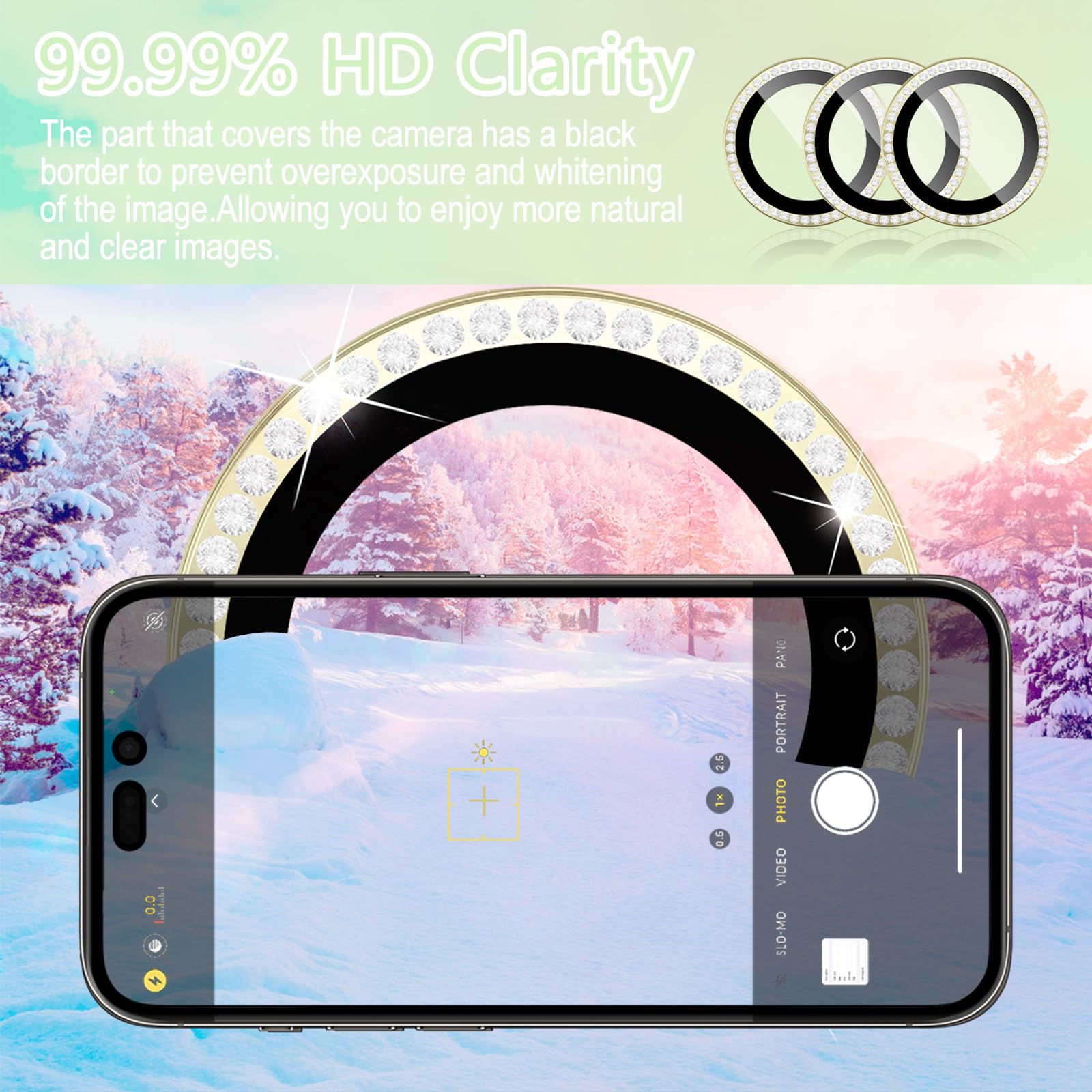 Oelrstfe Pellicola Fotocamera per iPhone 15 Pro/15 Pro Max,Posteriore Obiettivo Protezione Vetro Temperato,HD Trasparente Lente Schermo,Durezza 9H Anti- graffio Ultra Resistente Glitter Camera,Argento