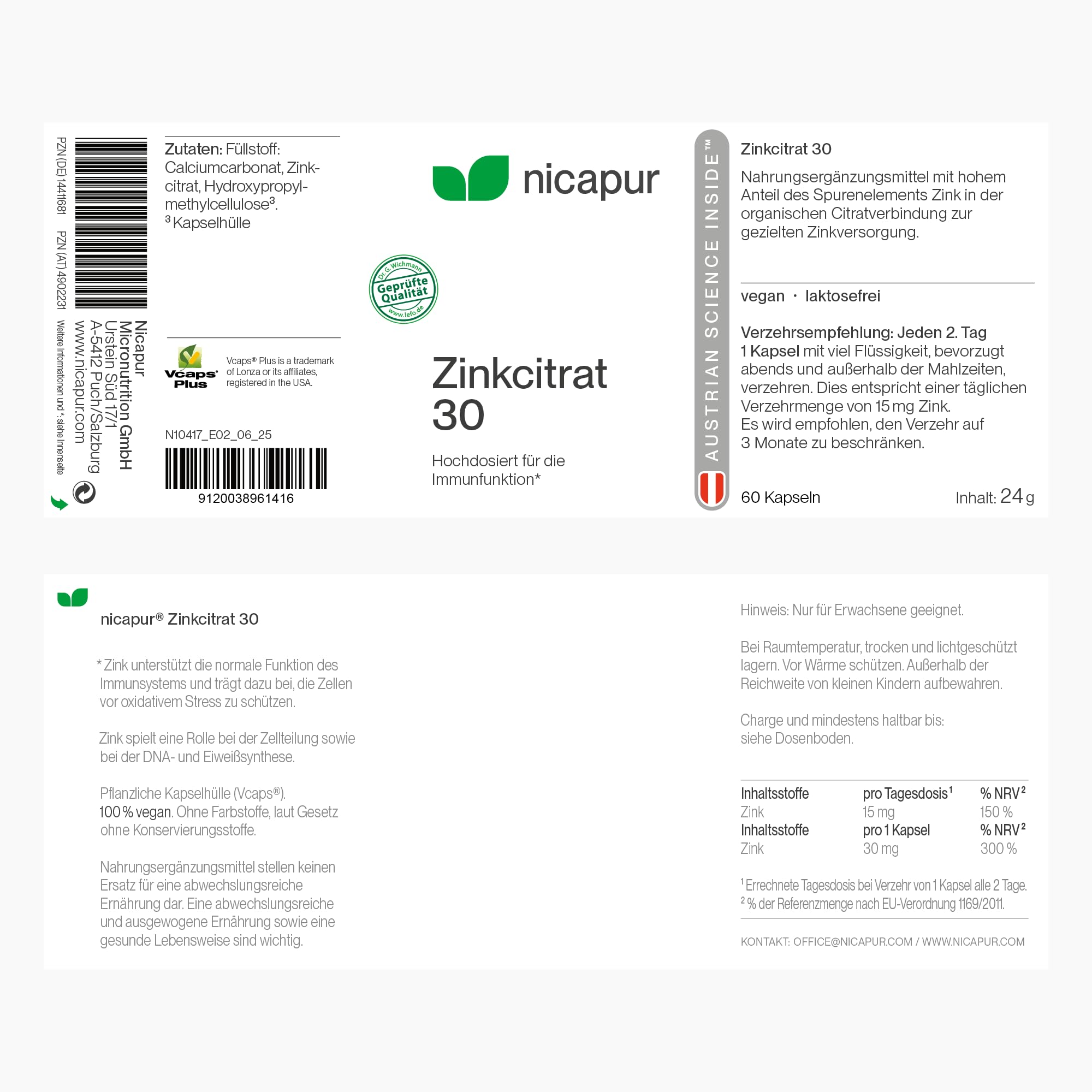 NICApur Zinkcitrat 30 Immunschutz-Element Kapseln, 60 St. Kapseln