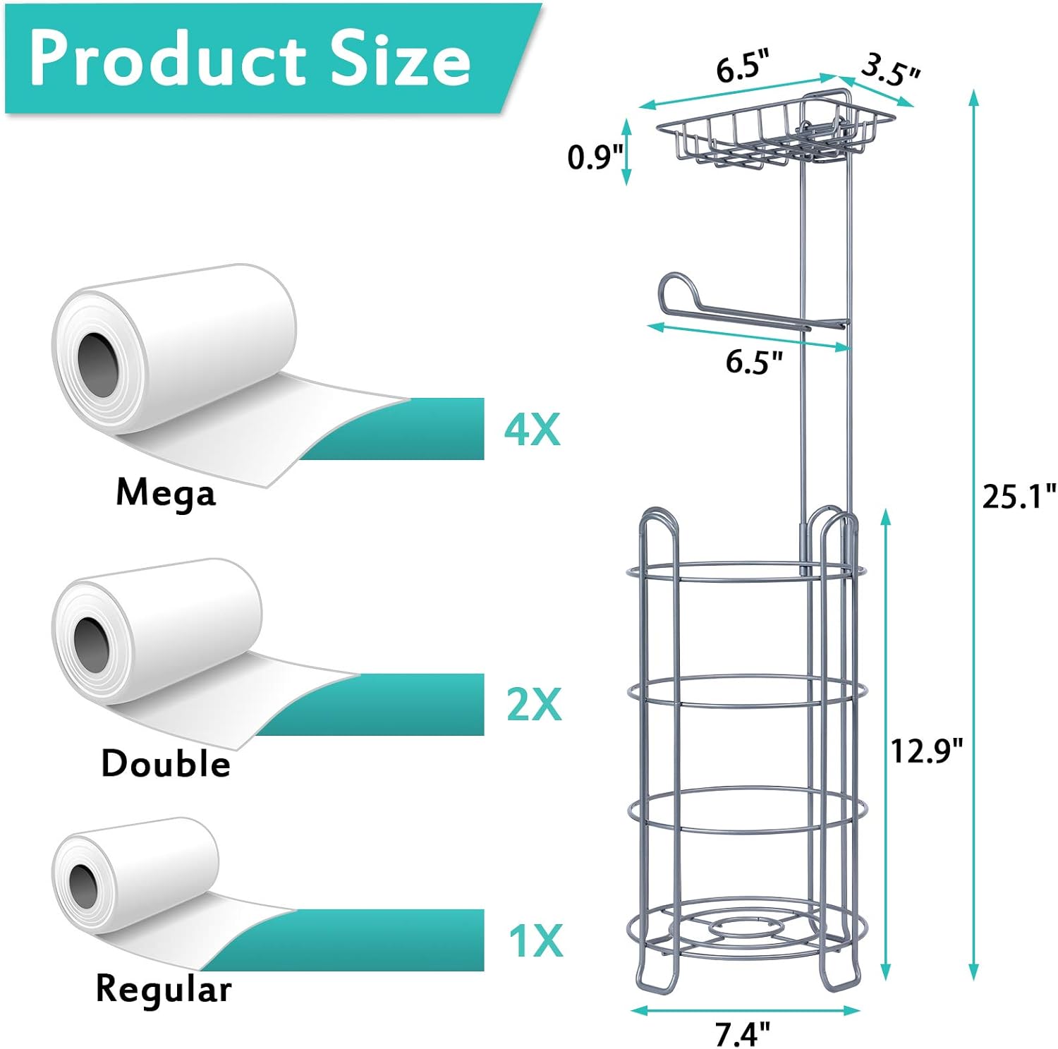 Toilet Paper Holder Stand, Bathroom Tissue Holders Free Standing with Top Shelf Storage Mega Rolls, Sliver : Tools & Home Improvement
