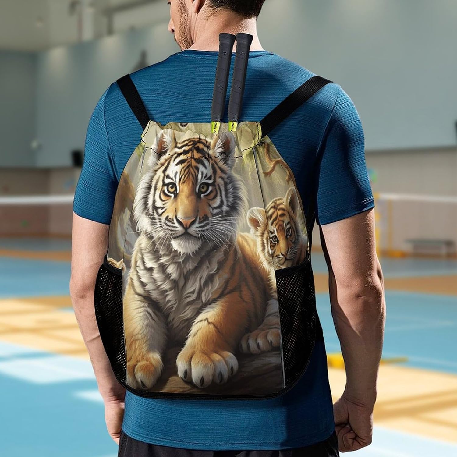 Swimming Gym Bag,Jungle Tigers Cub Printed Beach Bag,sport Drawstring Backpack Suitable for Women And Men.