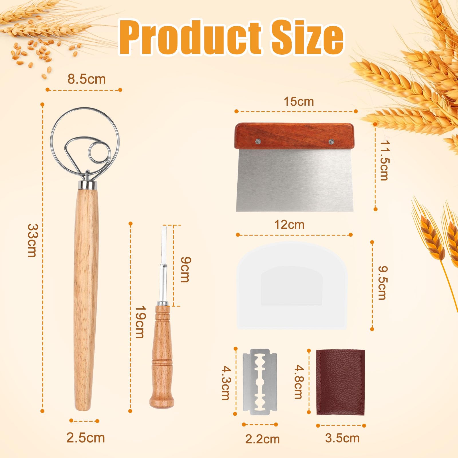 Banneton Panier d'épreuvage Set, Corbeille à Pain+Grattoir en Métal + Grattoir en Plastique + Fouet à Pâte + Lame à Pain, Panier Naturel pour Faire Son Propre Pain