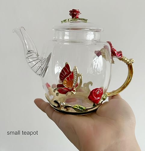Miniatura 7 de Tetera creativa de cristal de flores para té de Kung Fu, buen regalo para hermana, mamá, abuela, profesores (rosa roja)