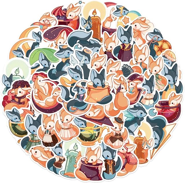 JHJ Fox Stickers Pack of 50- Mixed Cartoon Fox Stickers-Vinyl Skateboard Stickers-Suitable for Laptop Travel Case Notebook Phone Car Bike Waterproof Graffiti Decals,Kid/Teen Gift