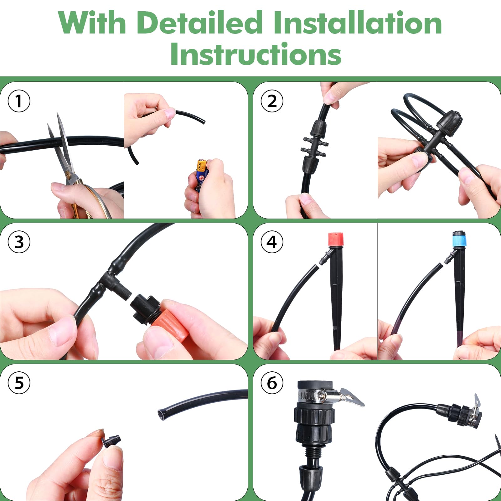 ASEVAT Kit de sistema de riego por goteo, sistema de riego de jardín de 26 pies + 197 pies con conectores de emisores de goteo, tubo de distribución de manguera, kit de riego automático por goteo para