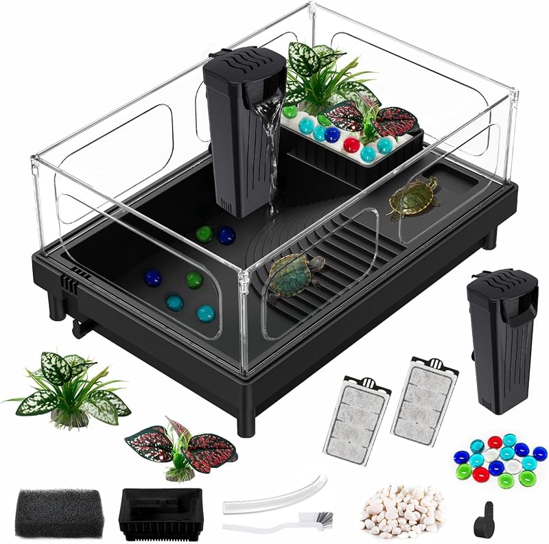 Aquário para Tartarugas com Filtro GOZILLA em ABS, Kit Inicial Tropical Preto GZ-390