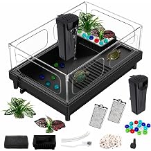 GOZILLA Small Turtle Tank with Filter, Acrylic Aquarium Turtle Tank Starter Kit with Multi-Functional Areas for Turtles, Hermit Crabs, Crayfish, Small Reptiles. Black