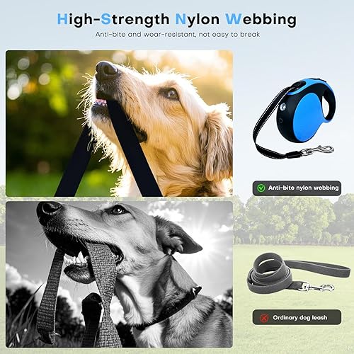 Miniatura 6 de Correa retráctil para perro con cable a prueba de mordeduras y linterna LED, correa resistente de 16 pies, adecuada para perros pequeñosmedianos que