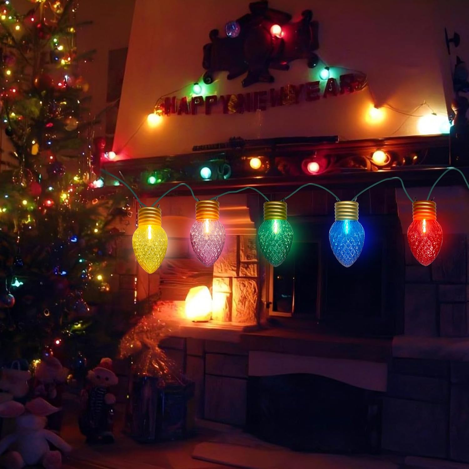 Jumbo Christmas String Lights 16FT Large Hanging Lights with 10 5'' LED Giant Diamond Multicolor Bulbs, Vintage Christmas Decor for Holiday Home Tree Roof