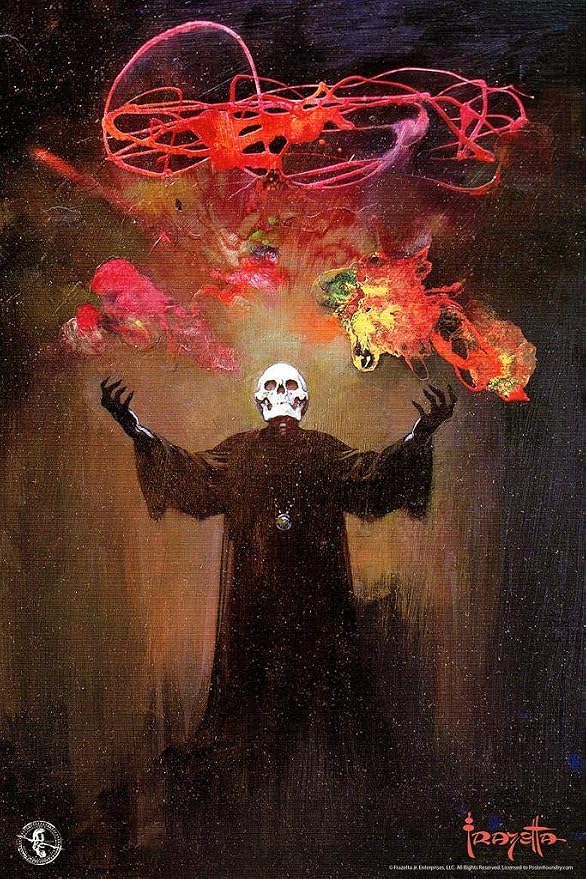 Frank Frazetta Skull King Horror Science Fiction Fantasy Artwork Artist Retro Vintage Classic Comic Book Magazine Skeleton Spooky Scary Halloween Decorations Cool Wall Art Print Poster 16x24