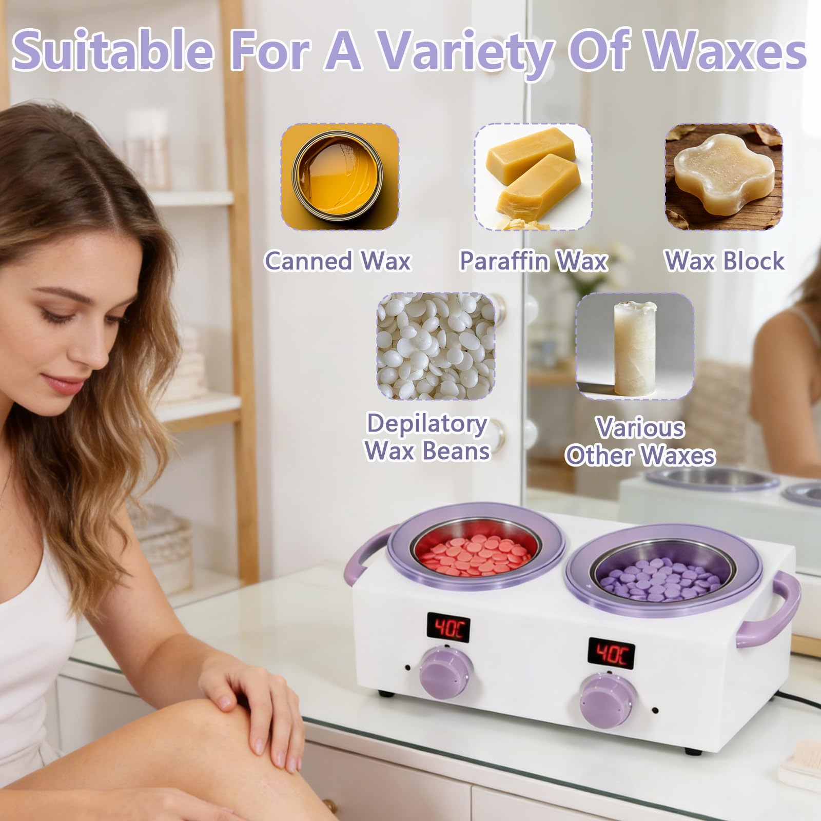Scaldacera doppio con display elettronico, capacità totale 1 l, scaldacera da 220 W per depilazione con temperatura regolabile, ideale per casa, barbiere, salone