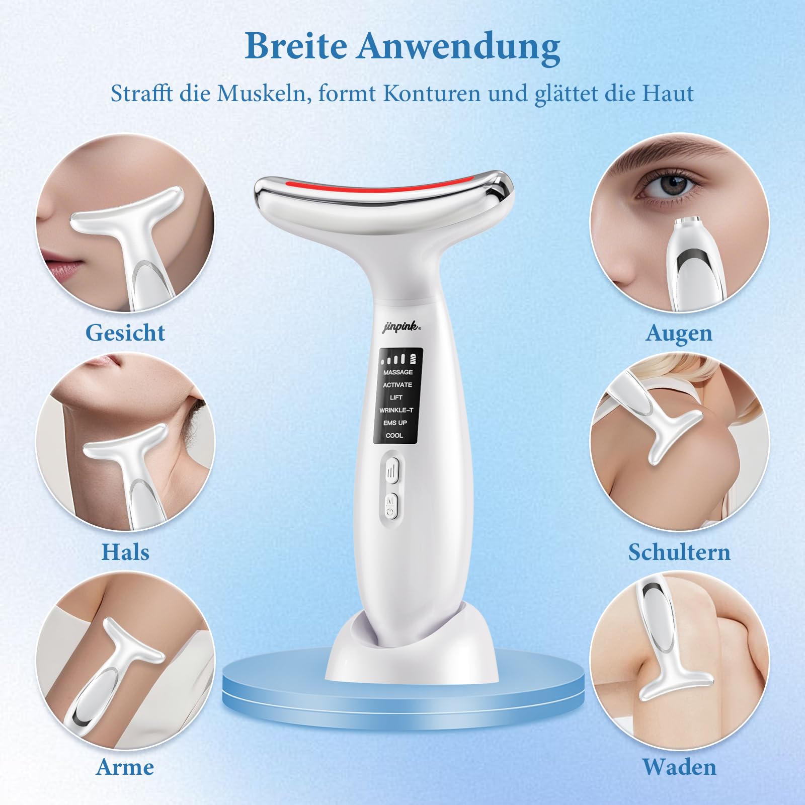 Gesichtsmassagegerät Gegen Falten Face Massager: EMS Gerät Gesicht mit 5℃ Kälte und 45℃ Wärme – Gua Sha Elektrisch mit 6 Modi 7 Farben LED – Neck Beauty Device zur Lifting & Straffung für Damen Herren