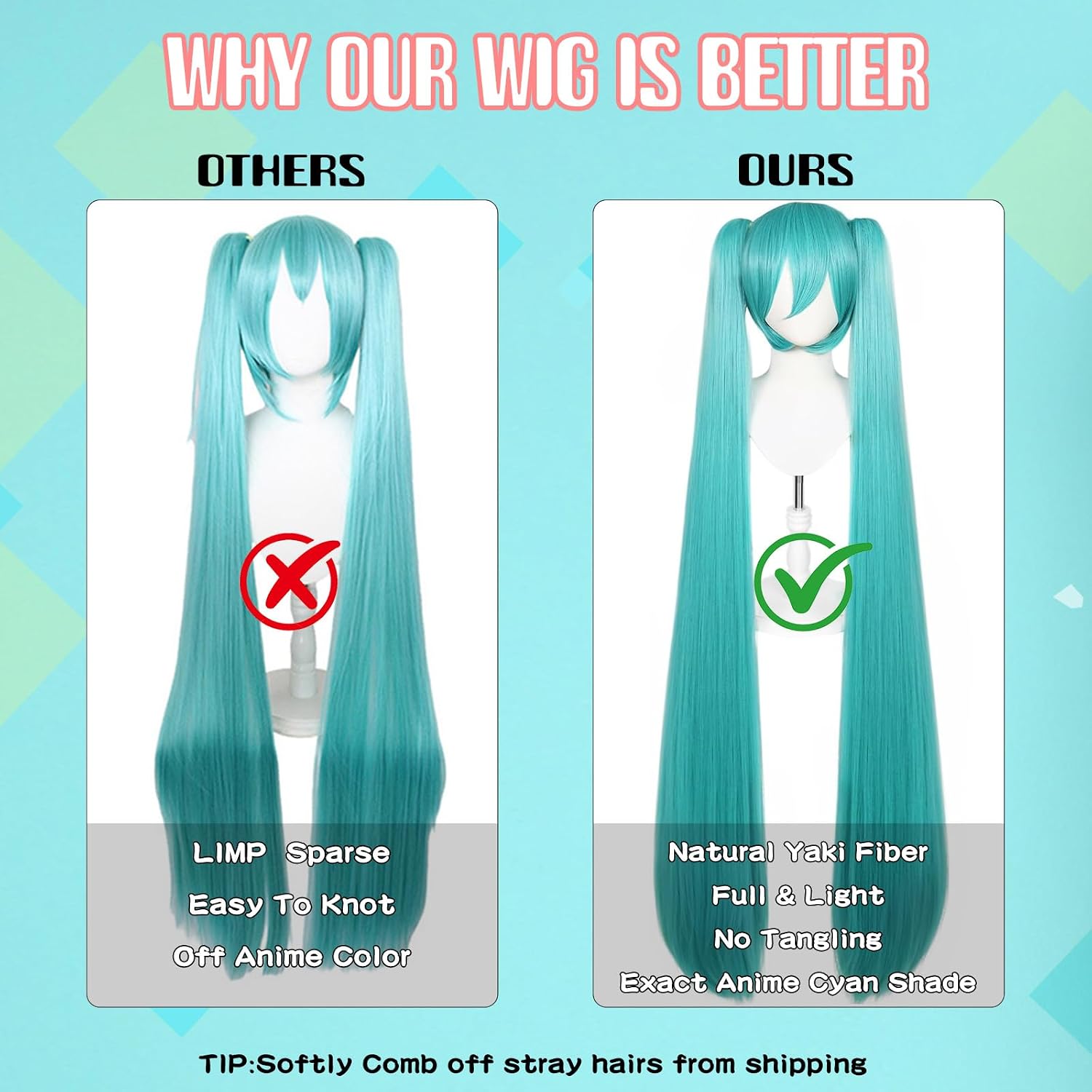 JoneTing Green Wigs Long Green Wig Double Ponytail Wig for Women Cosplay | Hair Net 48inches Long Straight Greenish Teal Wigs with Bangs Greened Anime Hair for Halloween Costume Party Outfits