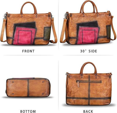 Miniatura 5 de Monederos y bolsos de cuero genuino para mujer, estilo vintage, hecho a mano, grande, con asa superior, bolso de hombro