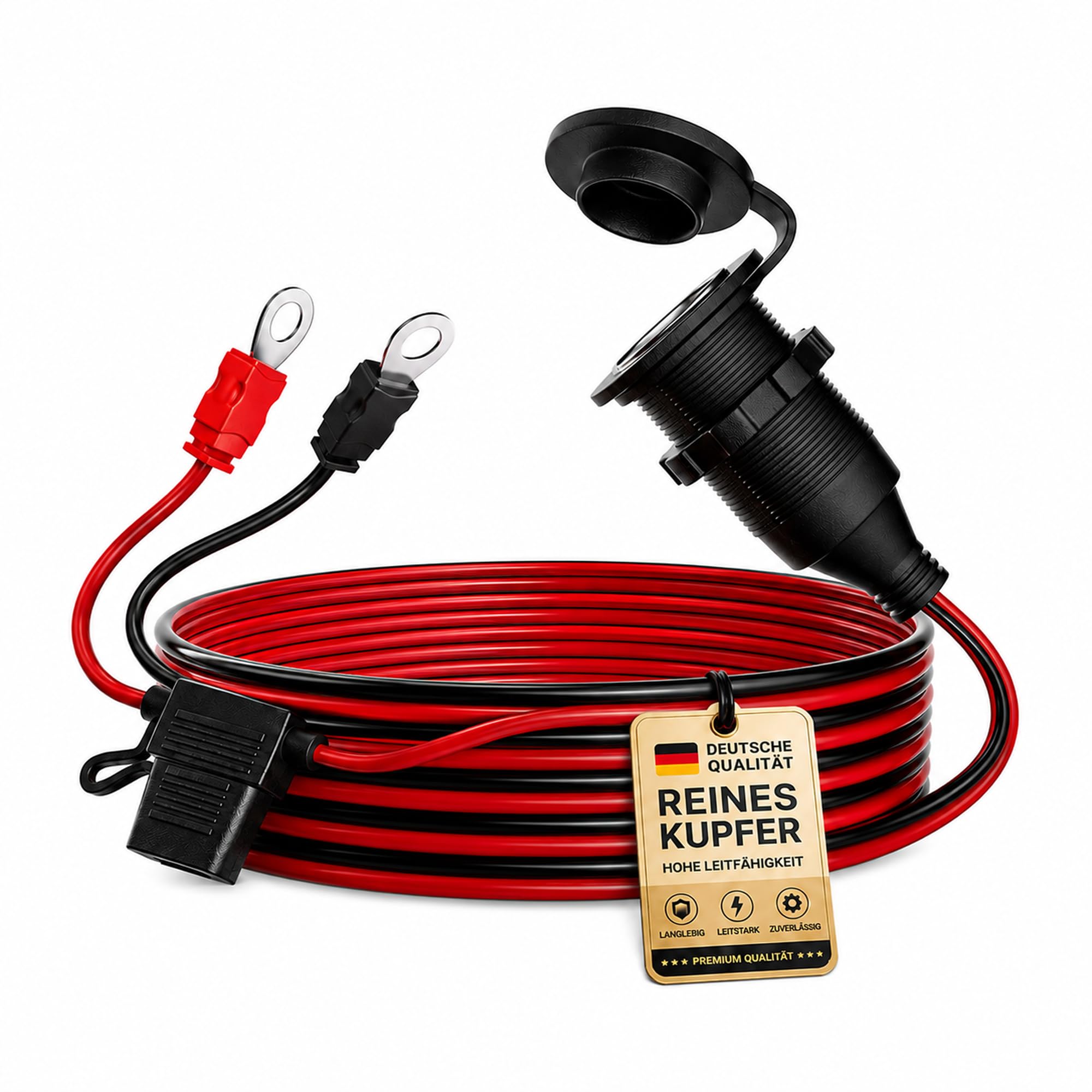 RGBer 12V Zigarettenanzünder Steckdose 2M / 4M / 6M | Reines Kupfer| mit verstärkter Verbindung für Kühlbox, Camping und Wohnmobile Autobatterie