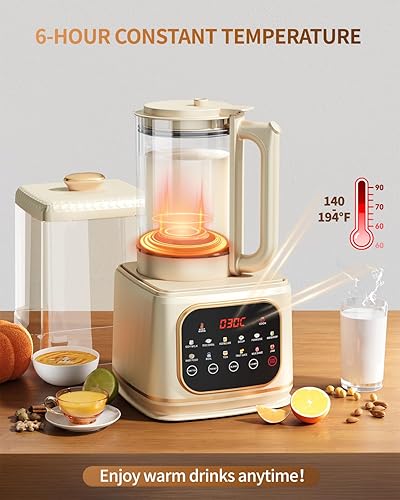 Miniatura 5 de Batidora de cocina silenciosa multifuncional 13 en 1 con escudo insonorizado  60 oz1.75 L  Preset 24 horas y aislamiento 6H  Caliente y fría  Hace