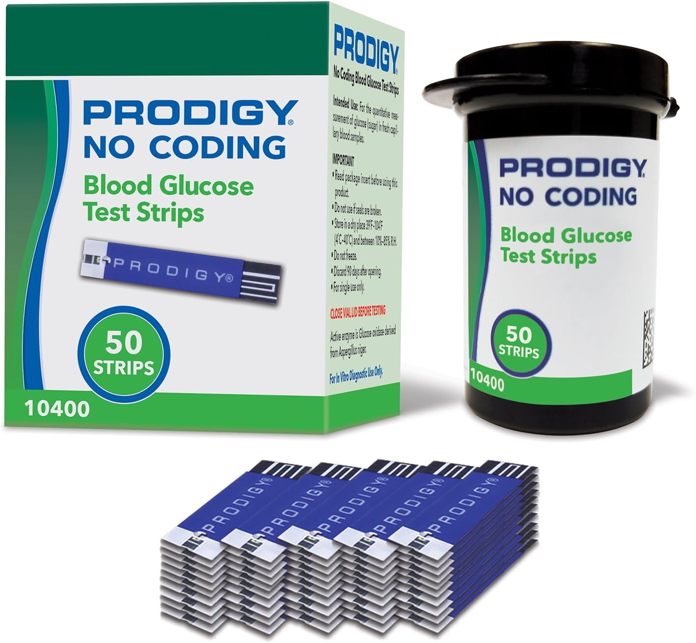 10400 No Coding Blood Glucose Test Strips for Diabetes, Box of 50 Strips, Compatible with PRODIGY AutoCode, Pocket & Voice Blood Glucose Monitoring Systems