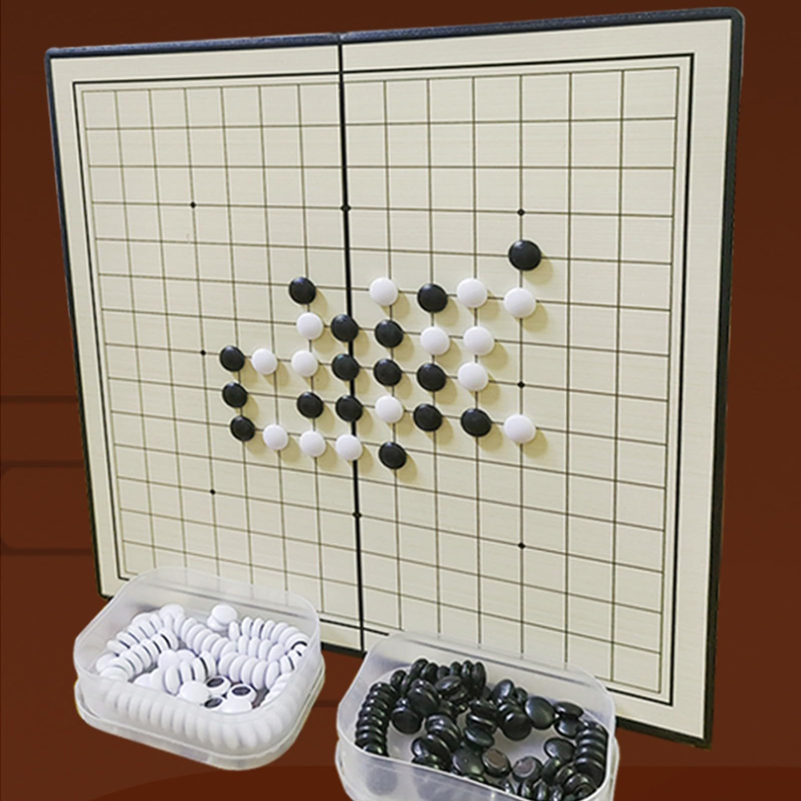 Go Game Set, con piezas magnéticas, tablero plegable y cajas de almacenamiento, piedras convexas individuales para mejorar las habilidades estratégicas y el enfoque (amarillo + negro, H)