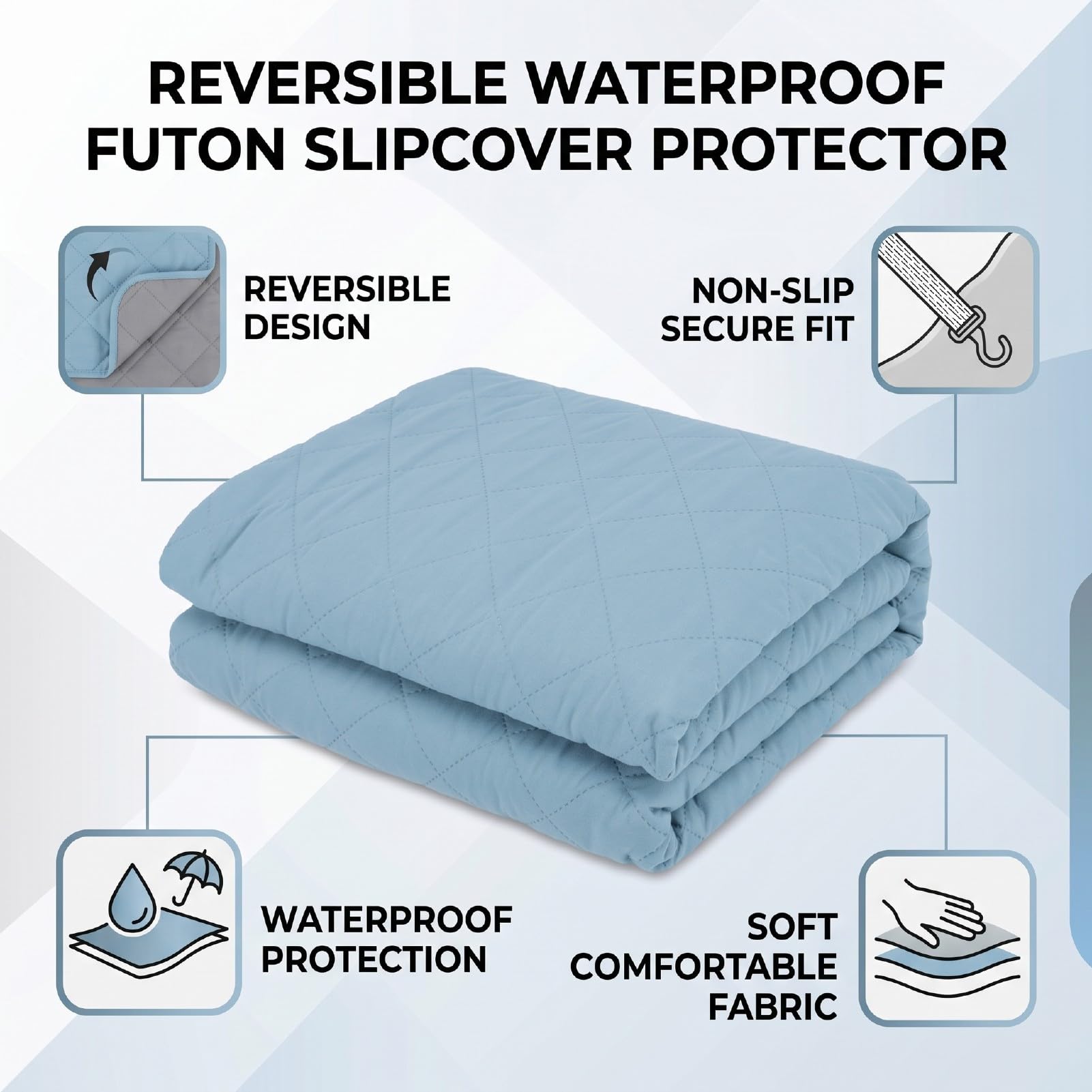 Funda Reversible para Futón, Funda para sofá Cama (Azul grisácea)
