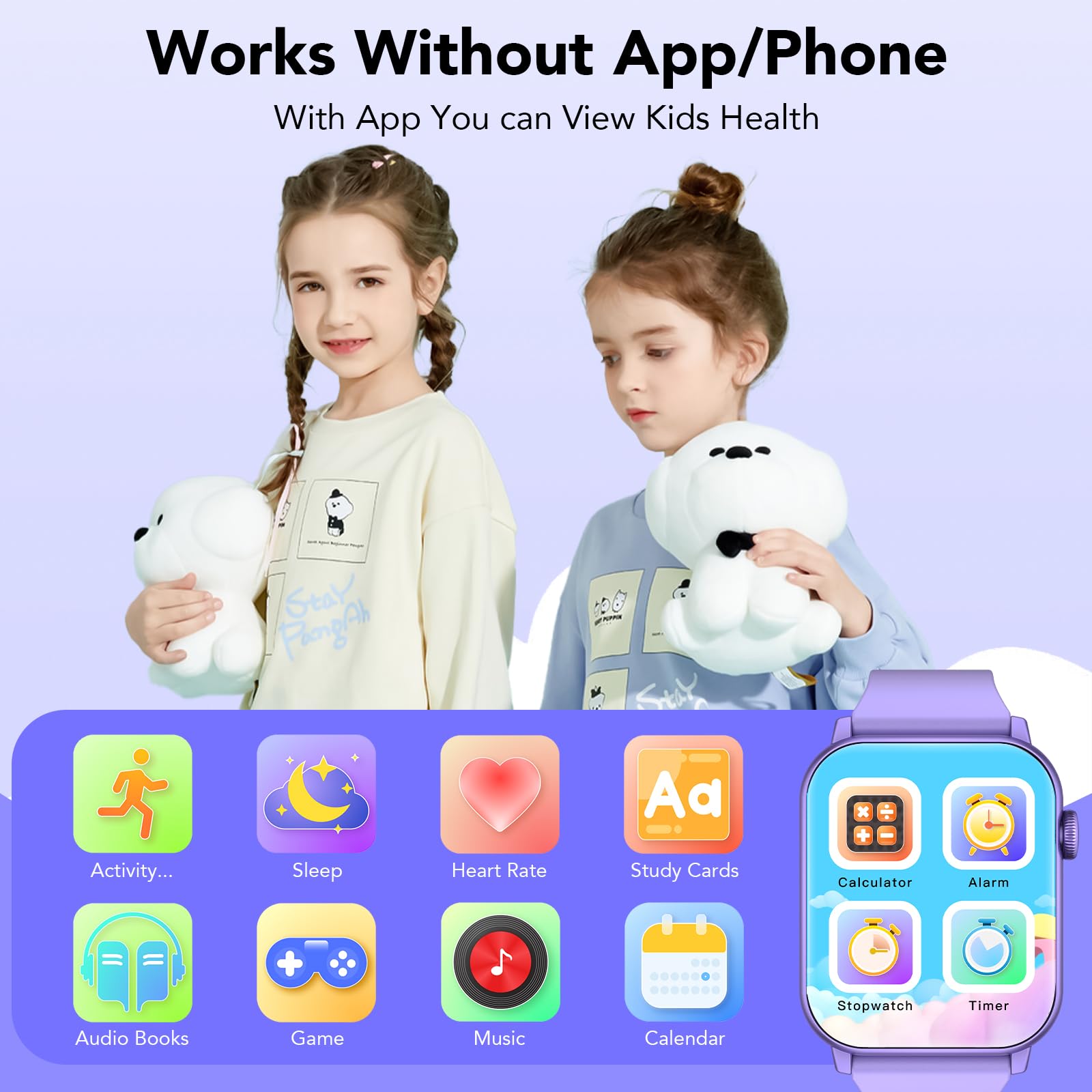 Smartwatch per Bambini 3-12 con Fitness Tracker, Orologio Smartwatch Bambini con Contapassi, Giochi, Frequenza Cardiaca,Monitor del Sonno,IP68 Impermeabile per Smart Watch Bambino Audiobook,Study Card