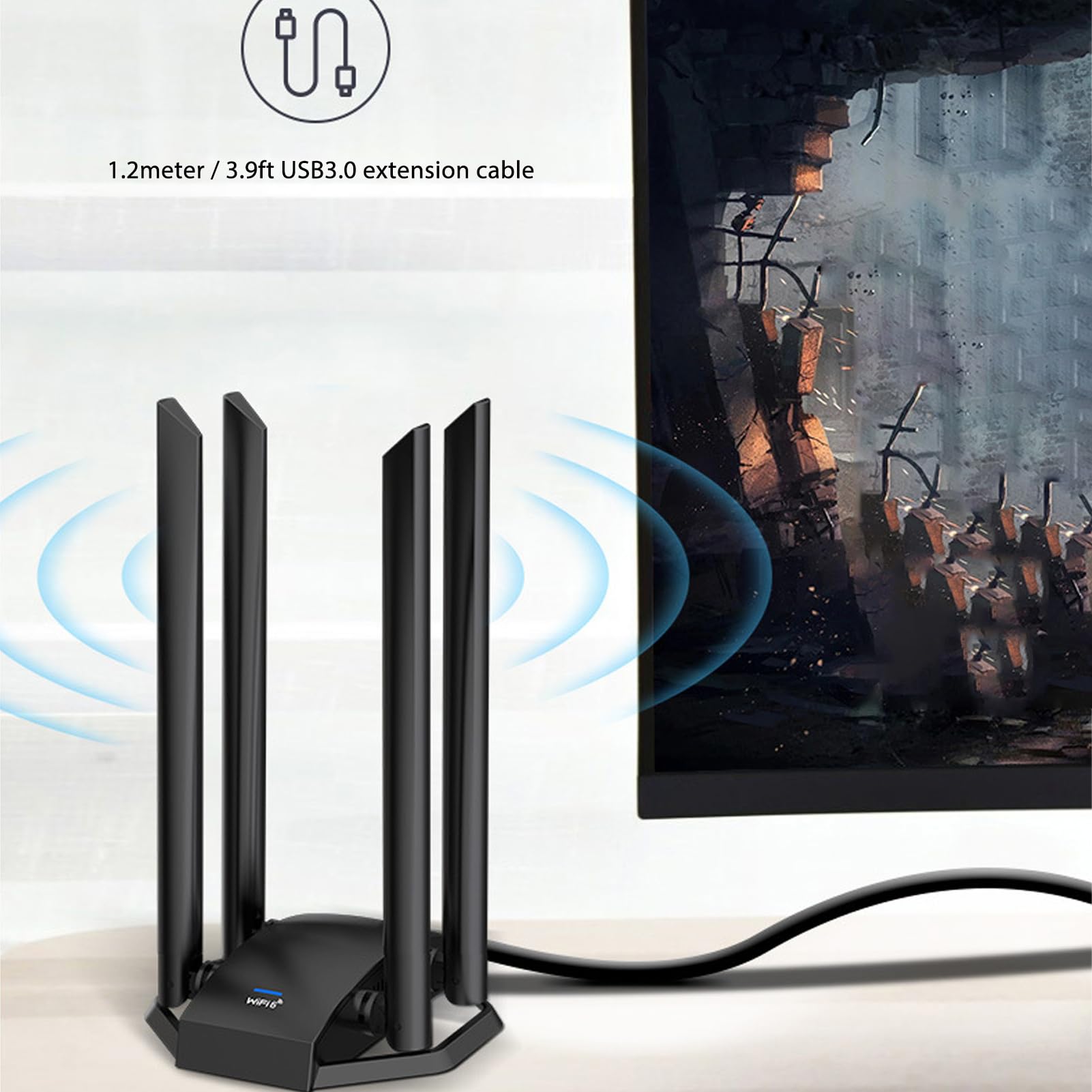 Yunseity Adaptador USB WiFi 6 PC PC DE Escritorio, Adaptador DE Red Inalámbrica DE 2,4 GHz Y 5 GHz con 4 Antenas DE Alta Ganancia, Dongle WiFi USB Inalámbrico Compatible con 10