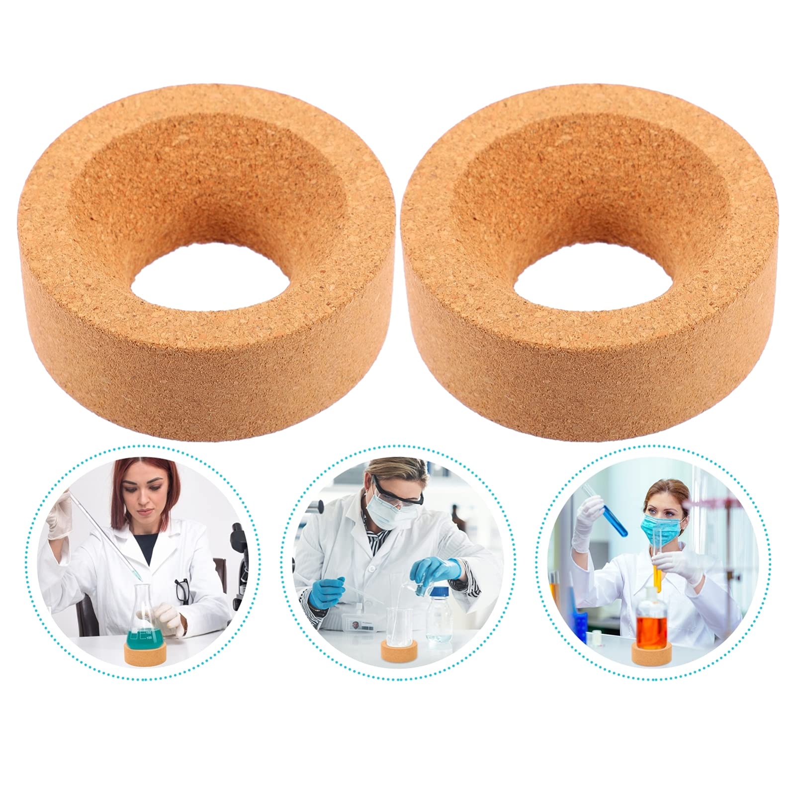 Support pour Flacons en Liège Rond, 2 Pièces, Orange | Fond Rond, Friction Accrue et Résistance à L’usure, Lot Pratique pour Usage en Laboratoire