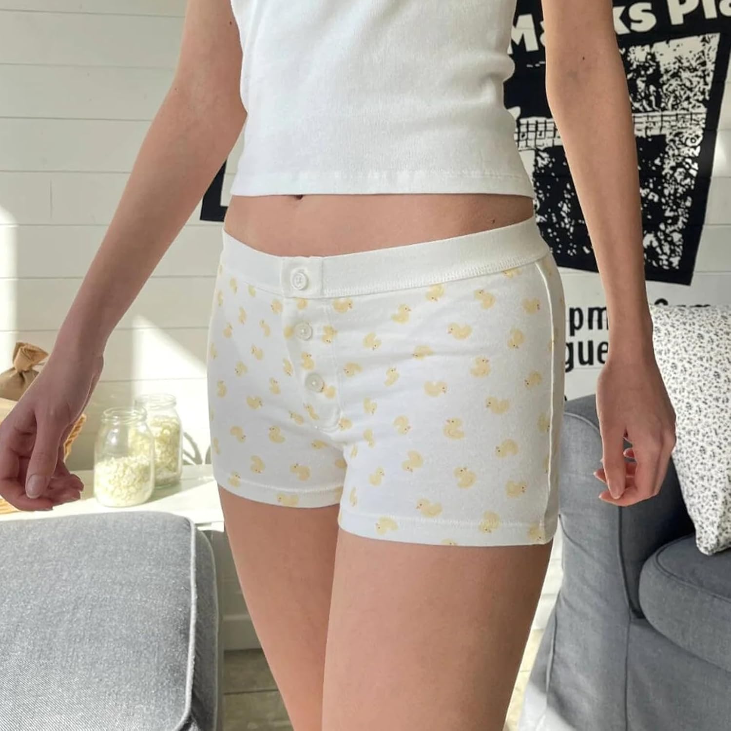 Women Cute Low Rise Micro Mini Shorts Y2k Booty Shorts Printed Button Lounge Pajama Sleep Bottoms for Teens - Image 4