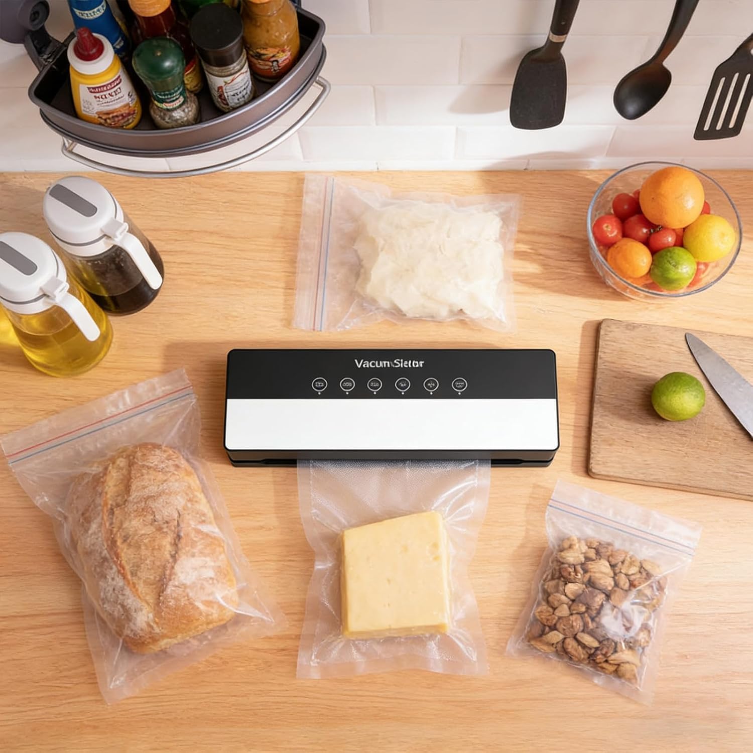 Macchina Sottovuoto,Potente 90Kpa Precisione 5 in 1 Sistema di Conservazione degli Alimenti Sottovuoto, Include sacchetto per il vuoto, Modalità a Secco e Umido Nero (Black, 10 vacuum bags)