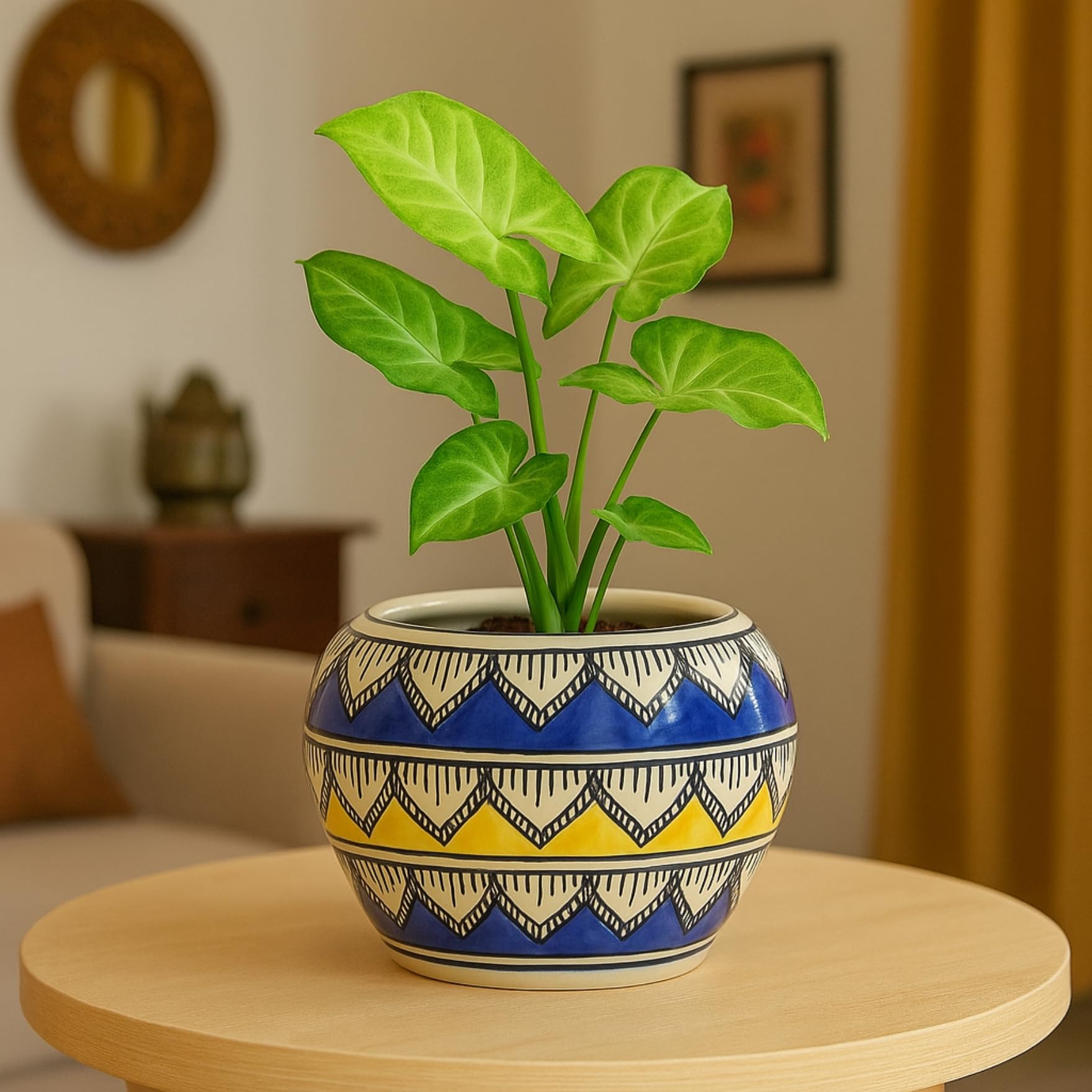 ecofynd 4 inches Ceramic Plant Pots, Clay Flower Pot with Drainage Hole, Decorative Modern Indoor Planters, Home Garden Decor for Living Room Bedroom Interior (CPOT032-BLU)