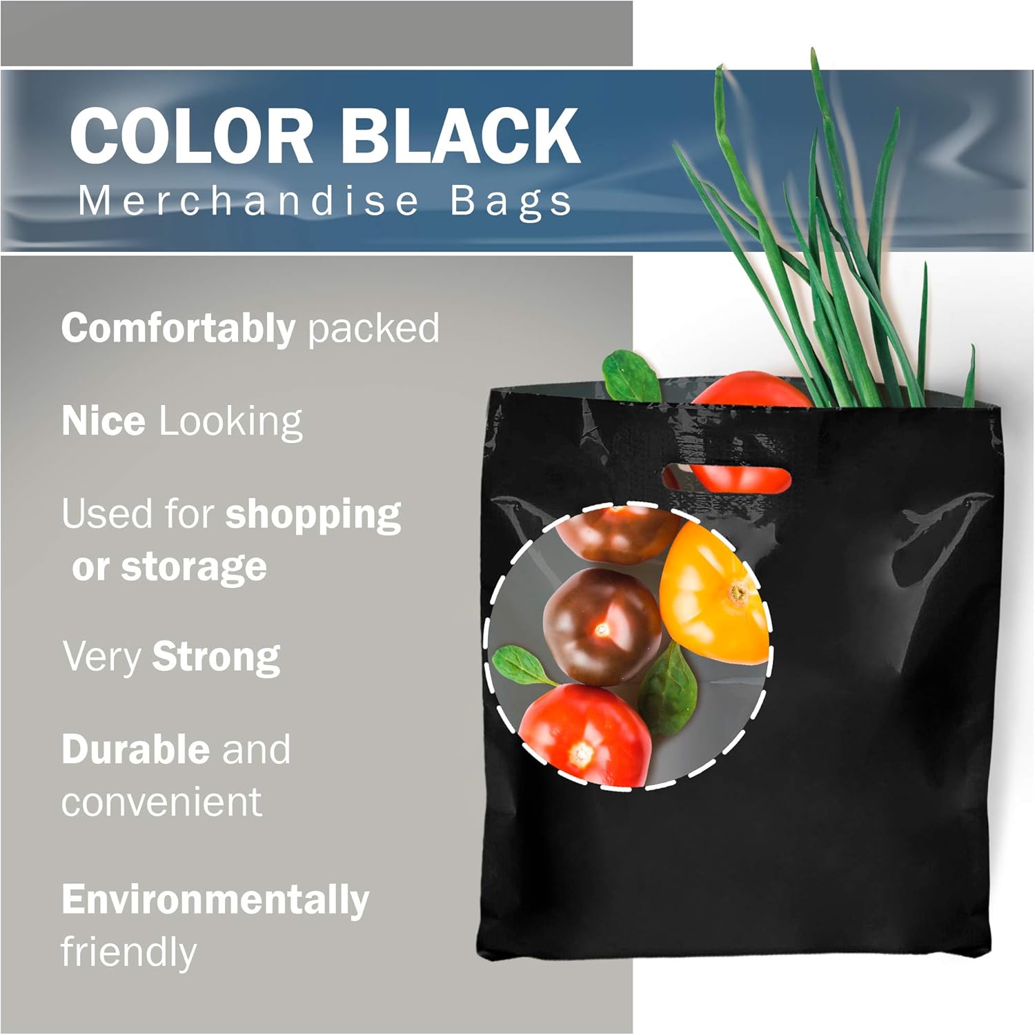 22x22 Black Plastic Merchandise Bags, Glossy Finish, Extra Large Retail Size, 100 Pack, 2 Mil Thick, with Die-Cut Handles by PPB
