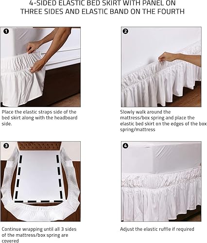 Miniatura 4 de MEILA - Faldón de cama envolvente con tres lados de tela y elástico, con volantes de 14 pulgadas, caída a medida, fácil de instalar, resistente a la