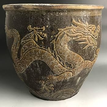 Amazon.co.jp: UNY1789中国美術特大めだか鉢高さ33㎝龍文水瓶