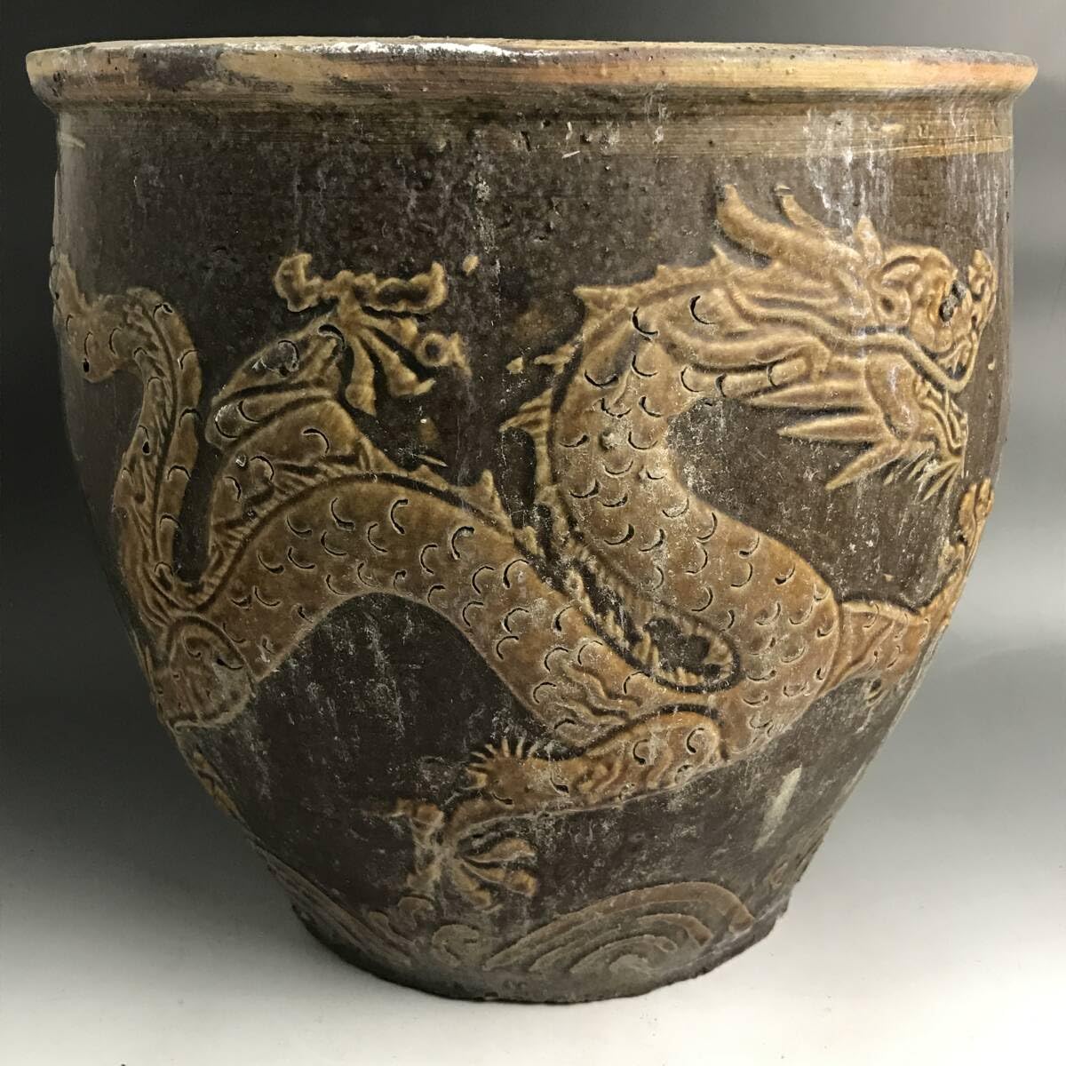 Amazon.co.jp: UNY1789中国美術特大めだか鉢高さ33㎝龍文水瓶