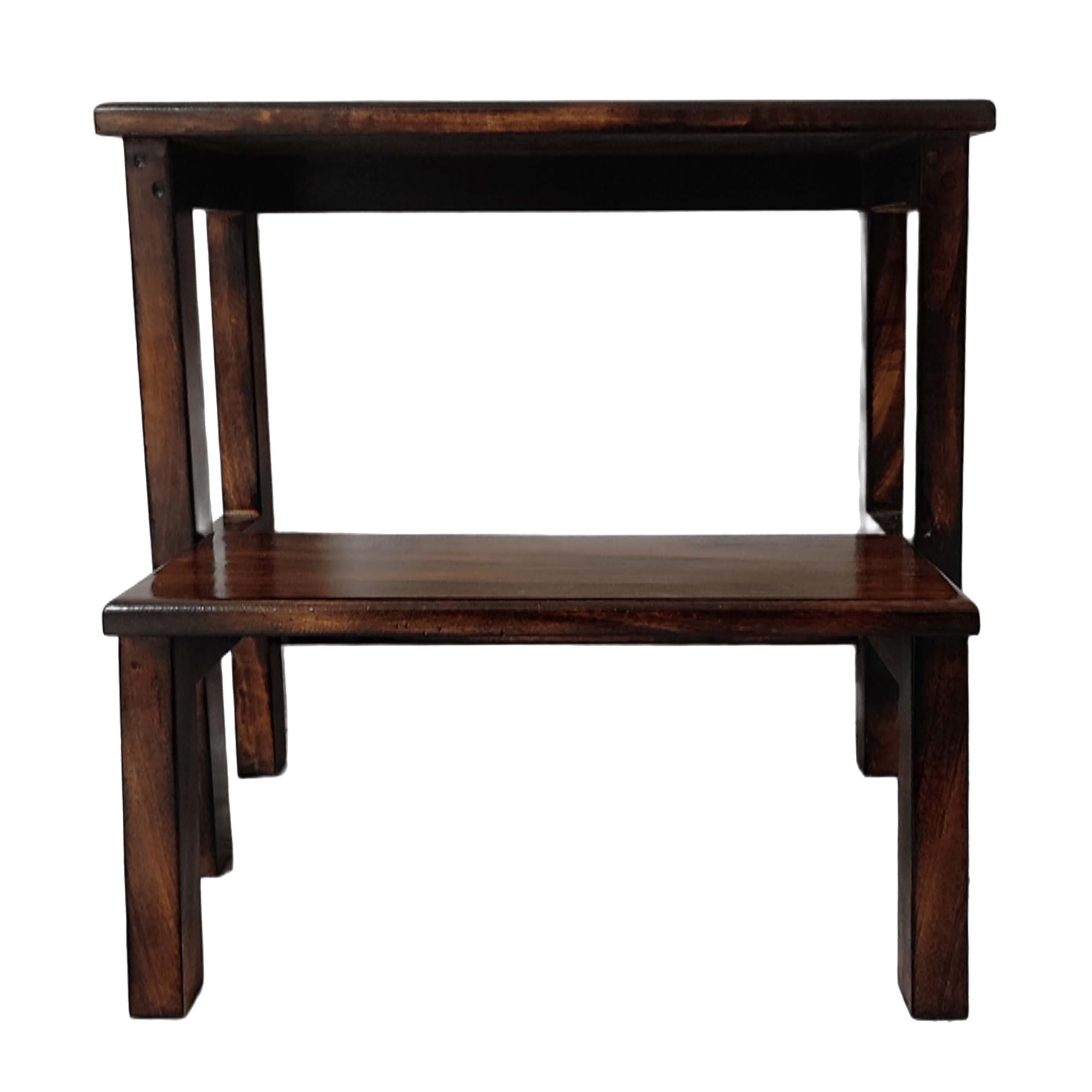 NICE CRAFTS Wooden Change Shoe Bench Rubber Wood Simple Multifunction Doorway Entrance Two Steps Wear Test Shoes Ladder Stool Furniture Foldable 16" x 14" x 16" Inch-image-19