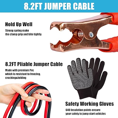 Miniatura 5 de AUTODECO Kit de emergencia en carretera Kit de seguridad para coche con cables de puente Kits de coche para emergencia, color negro