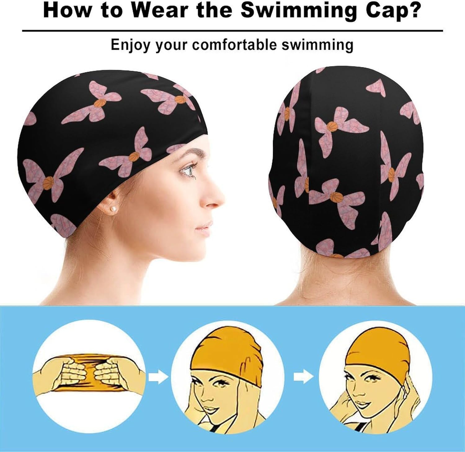 Butterflies Banknotes Basketball Womens Swim Cap for Men Adult Swimming Hat Curly Short Medium Long Hair