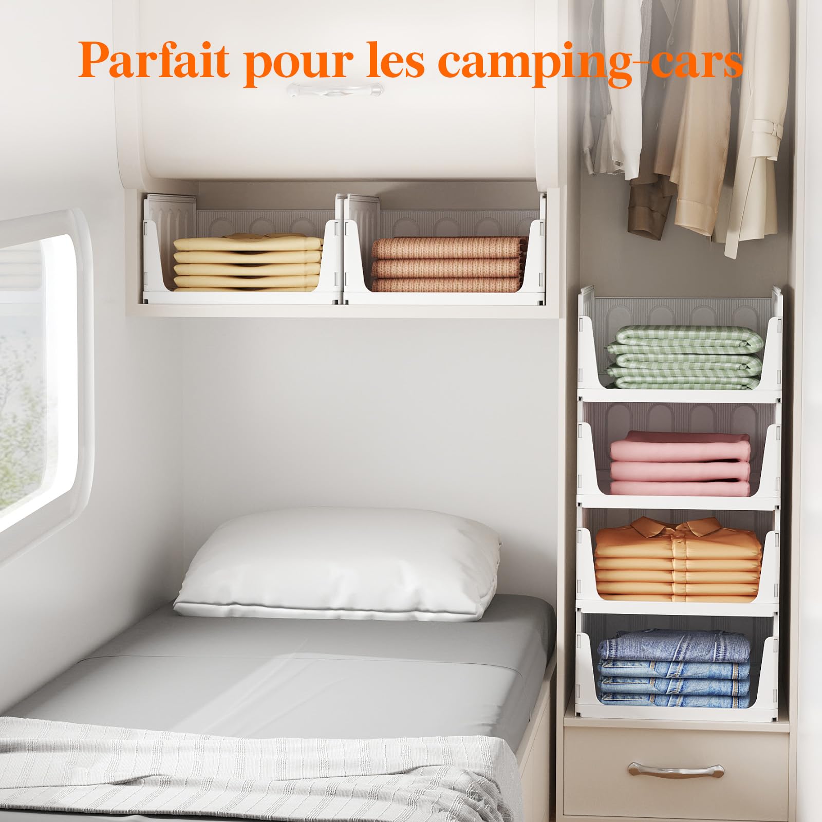 Lifewit Boîtes de Rangement pour Vêtements, Organisateur de Penderies Empilables, Blanc Bacs Individuels en Plastique, Idéal pour Placard de Cuisine, Armoire de Camping et Salle de Bain, 20L, Lot de 6