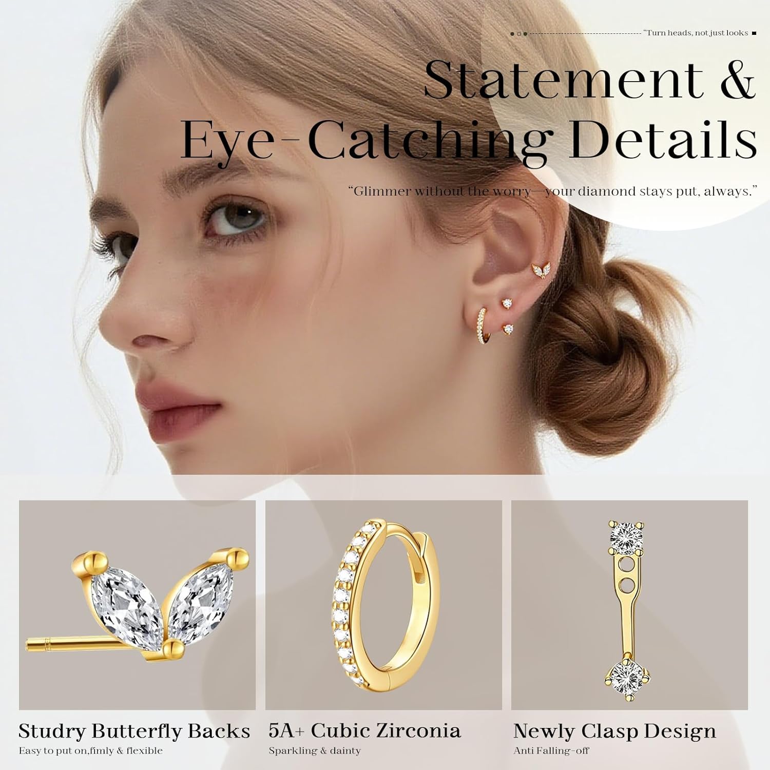 Stud Hoop Earrings Set for Women, Trendy Dangle Jacket Huggie Stacks for Multiple Piercing, Hypoallergenic Cartilage Jewelry Gifts - Image 4