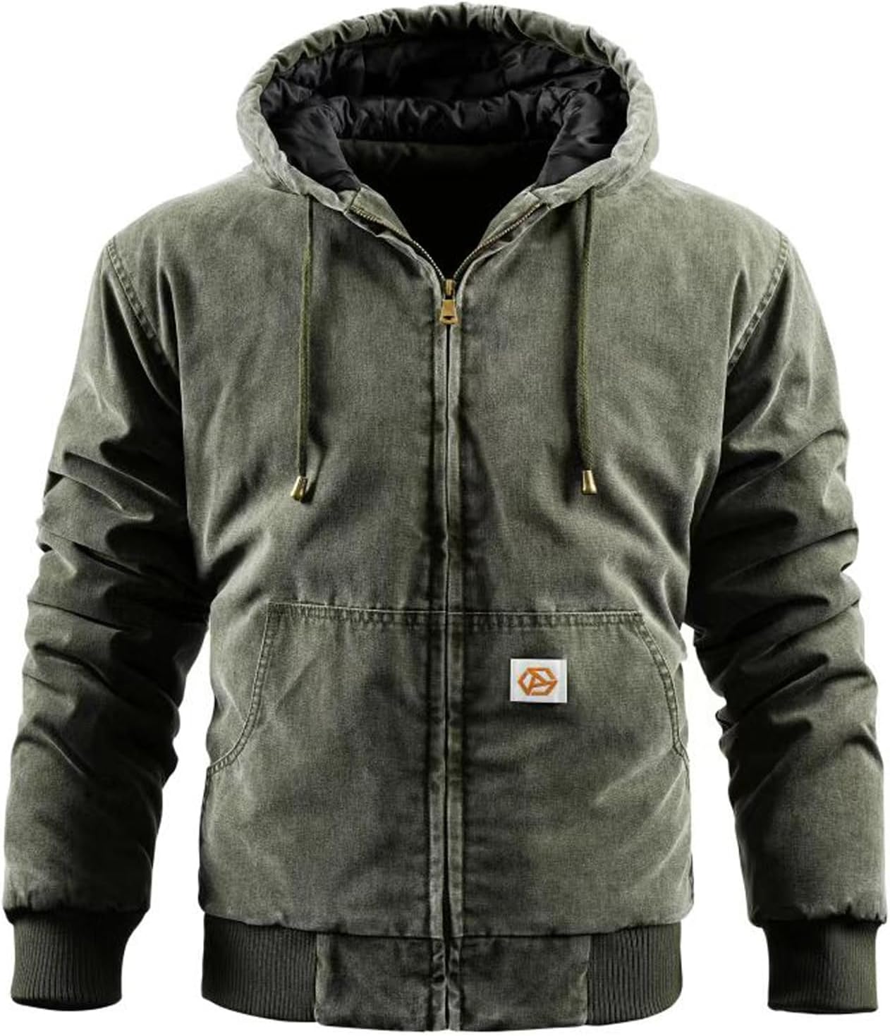INVACHI Men's Winter Work Jacket,Warm Quilted Cotton-Lined Outdoor Workwear, Hooded Cotton Warm Jacket