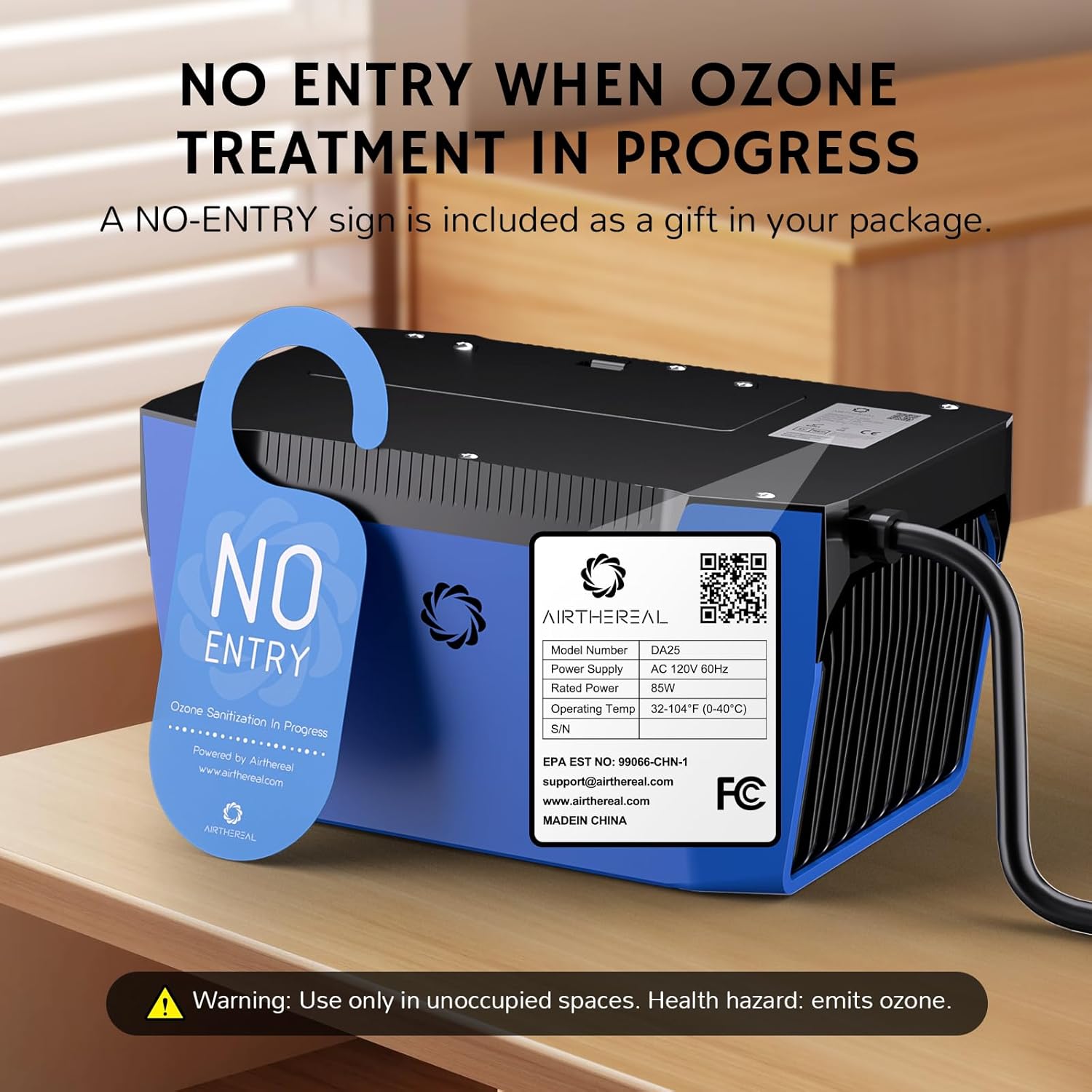 Airthereal DA25 Desktop Ozone Generator, 60,000mg/h High Capacity Odor Eliminator for Smoke, VOCs and Pet Odors, Portable Ozone Machine for Home, Garage & Car, Cover up to 5,000 sq.ft (Blue)