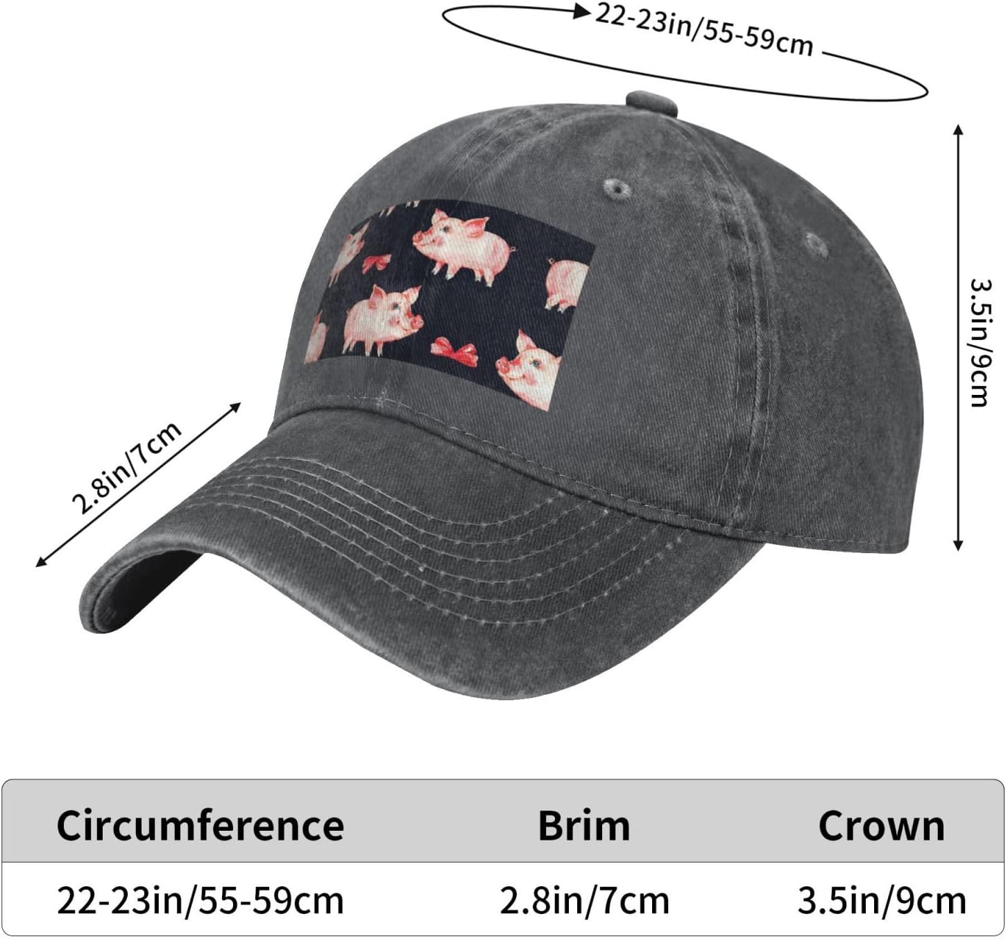 Red Cute Piggy Print Cowboy Hat Personalized Baseball Cap Fashion Hat Cap Funny Gifts for Women Men