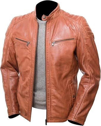 Amazon.com: Abbraci Chaqueta de cuero marrón para hombre de la motocicleta  - chaqueta de cuero marrón oscuro hombres : Ropa, Zapatos y Joyería